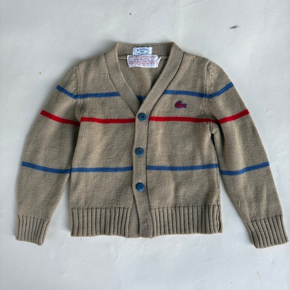 Izod Lacoste Other - Vintage Izod Lacoste Toddler 3T Striped Cardigan Sweater Tan Blue Red Acrylic
